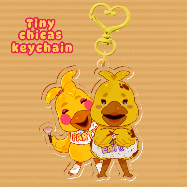 Tiny toy chica and chica keychain