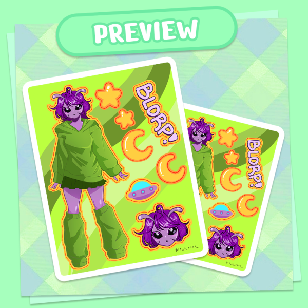 Alien Girl Matte Stickers Sheet
