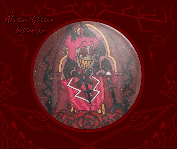 Alastor glittery button pin