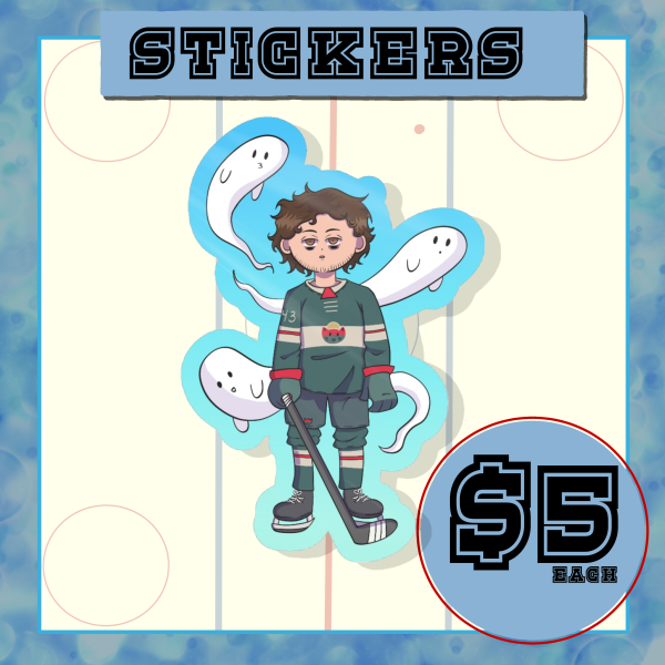Quinn Hughes and his Ghosts || NHL || Hockey || Minnesota Wild Colored Edge Die Cut Stickers