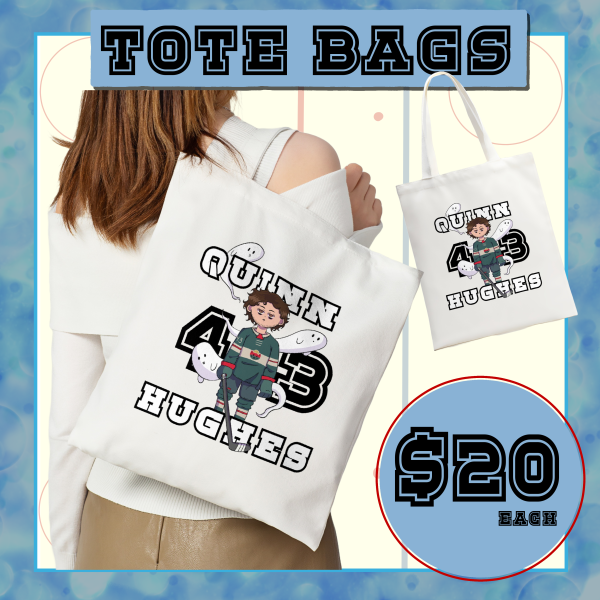Quinn Hughes || NHL || Hockey || Minnesota Wilds Horizontal Part-print Canvas Tote Bags - 13.7″x15.7″(35x40cm)