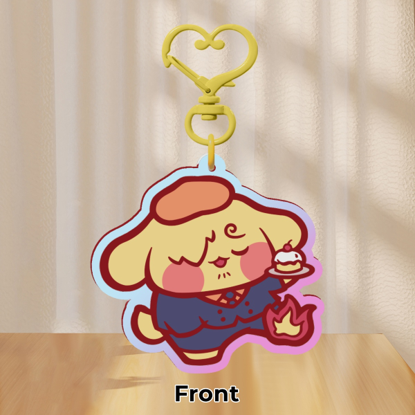 Rainbow Acrylic Keychain - Pompompurin x Vinsmoke Sanji Stealth Black - One Piece Anime x Sanrio