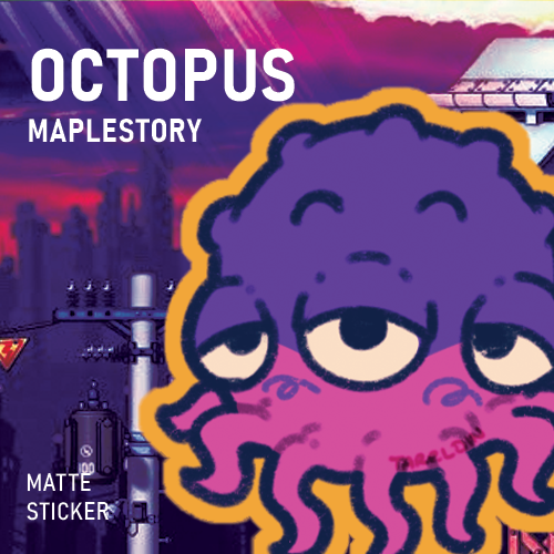 Cute Fantasy Pink Purple Octopus Monster | MapleStory Nostalgia | Matte Sticker
