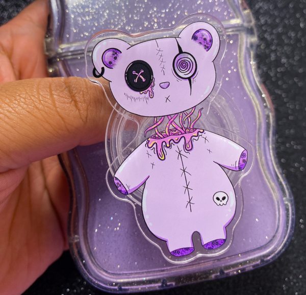 Spooky Teddy Bear Phone Grip: Pastel Goth Phone Accessory