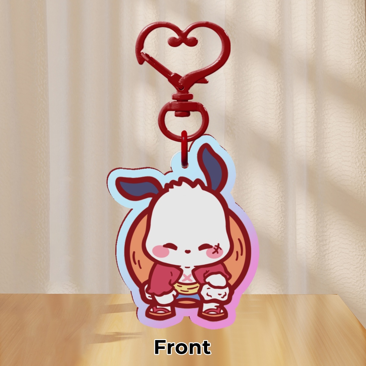 Rainbow Acrylic Keychain - Pochacco x Monkey D Luffy - One Piece Anime x Sanrio