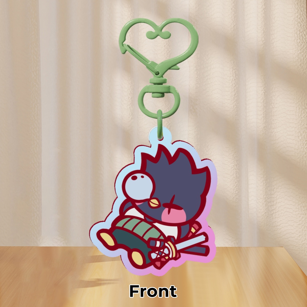 Rainbow Acrylic Keychain - Badtz Maru x Roronoa Zoro - One Piece Anime x Sanrio