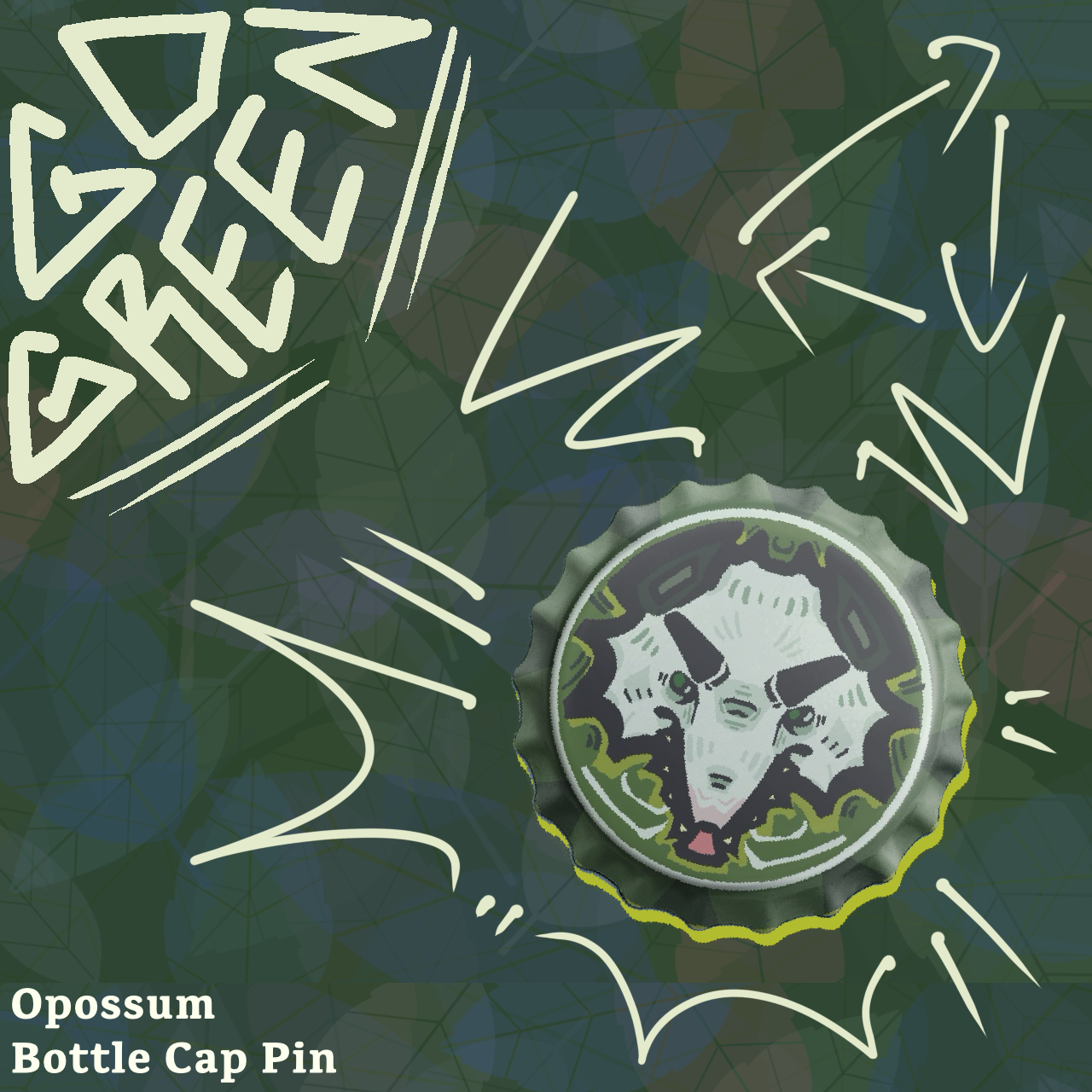 Opossum Bottle Cap Pin