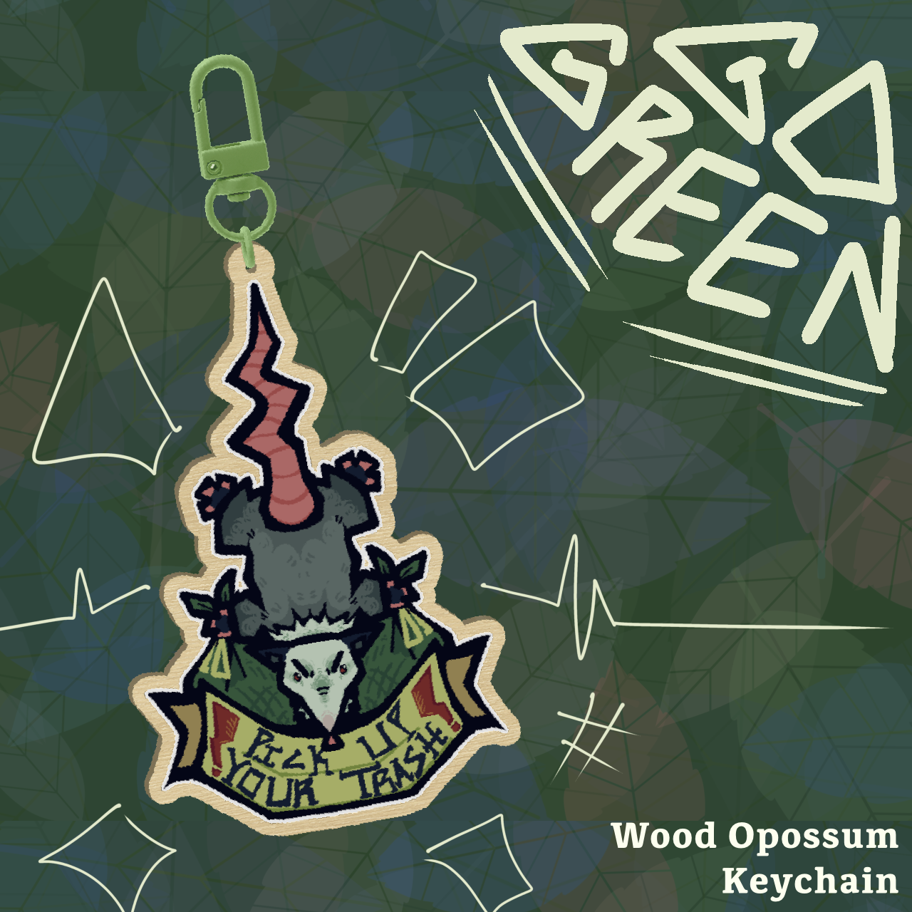 Wood Opossum Keychain