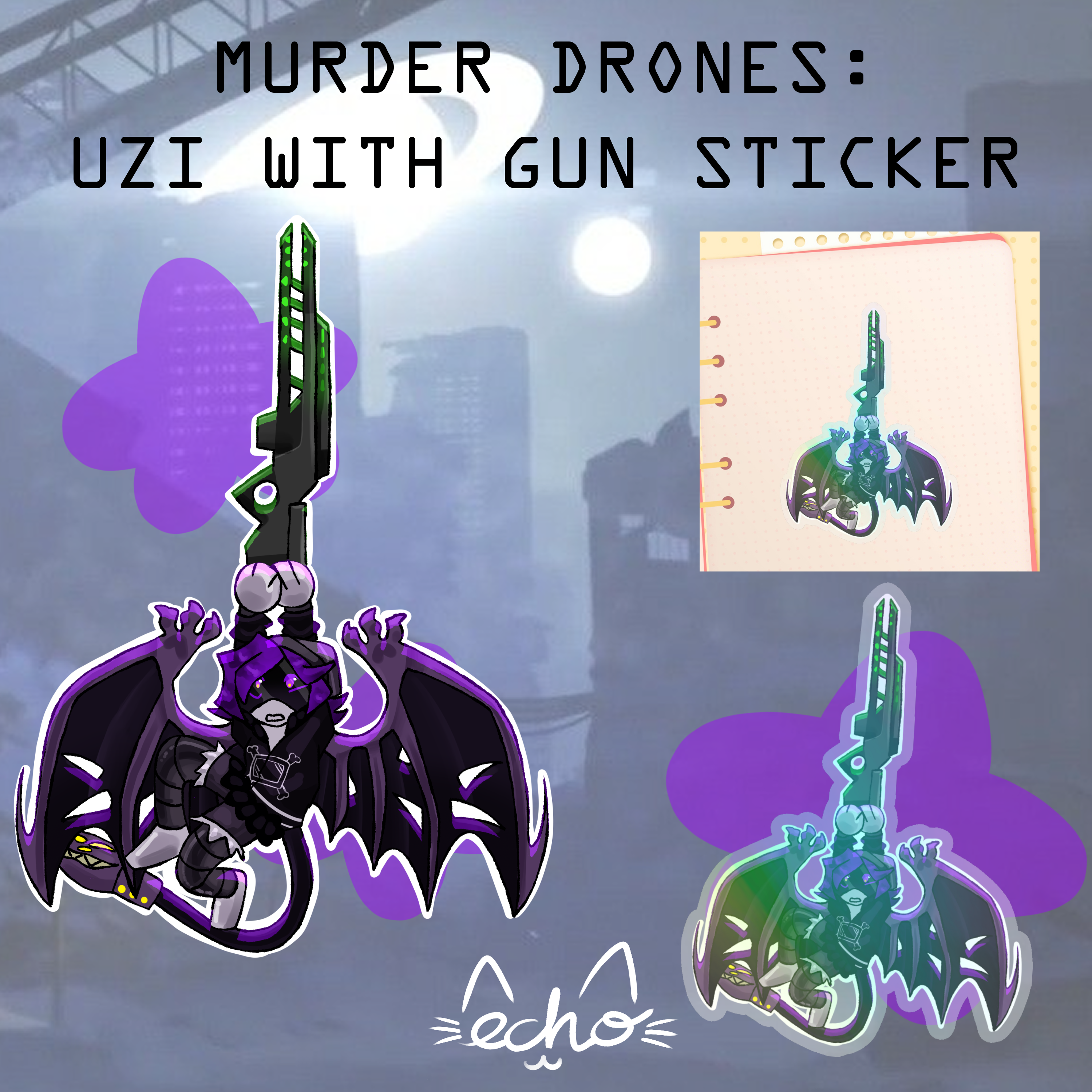 Murder Drones Uzi With Gun Rainbow Sticker