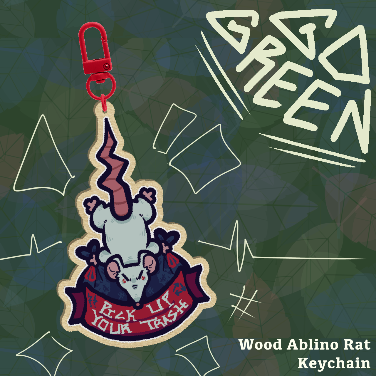 Wood Albino Rat Keychain