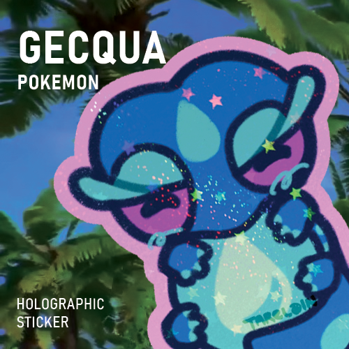 Chibi Gecqua Gecko Lizard Water Starter | Pokemon Winds Waves | Holographic Star Sticker