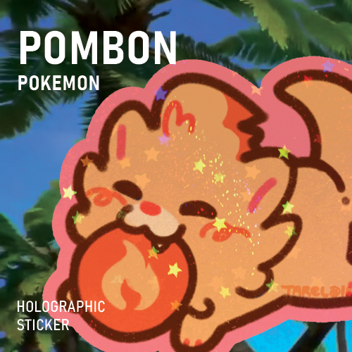 Chibi Pombon Pomeranian Puppy Dog Fire Starter | Pokemon Winds Waves | Holographic Star Sticker