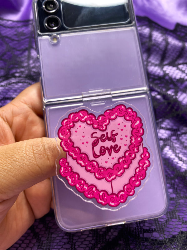 Self Love Cake Phone Grip: Pink Quote Phone Accessory