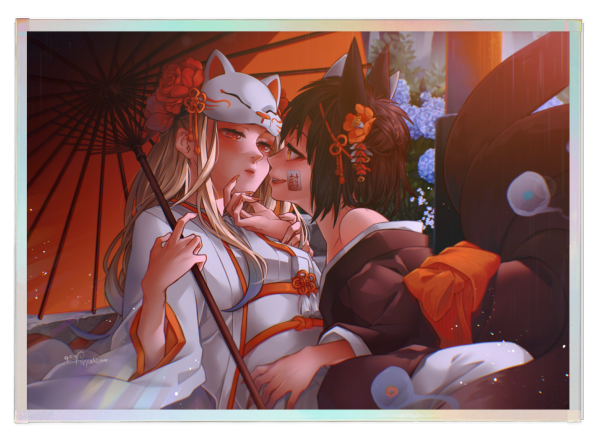 HanaNene Fox Wedding AU - Art Board, Rainbow-Edged - 5.8" x8.3" (148x210mm)