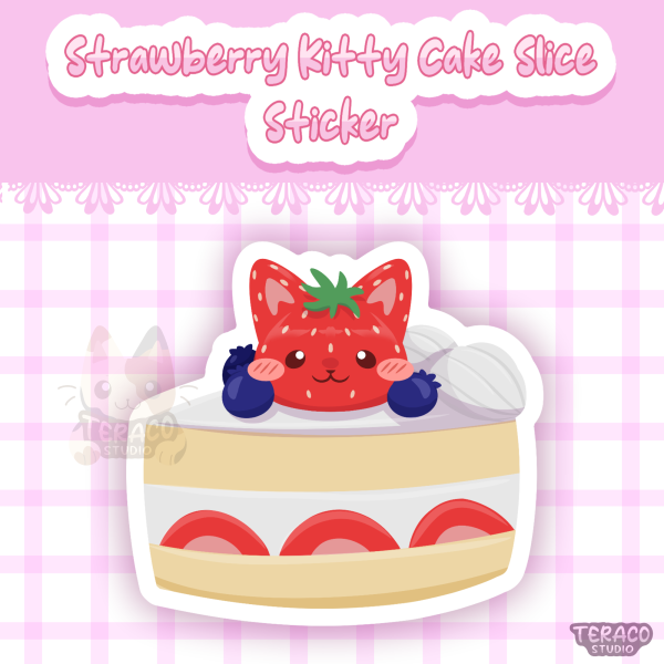 Strawberry Kitty Cake Slice Sticker