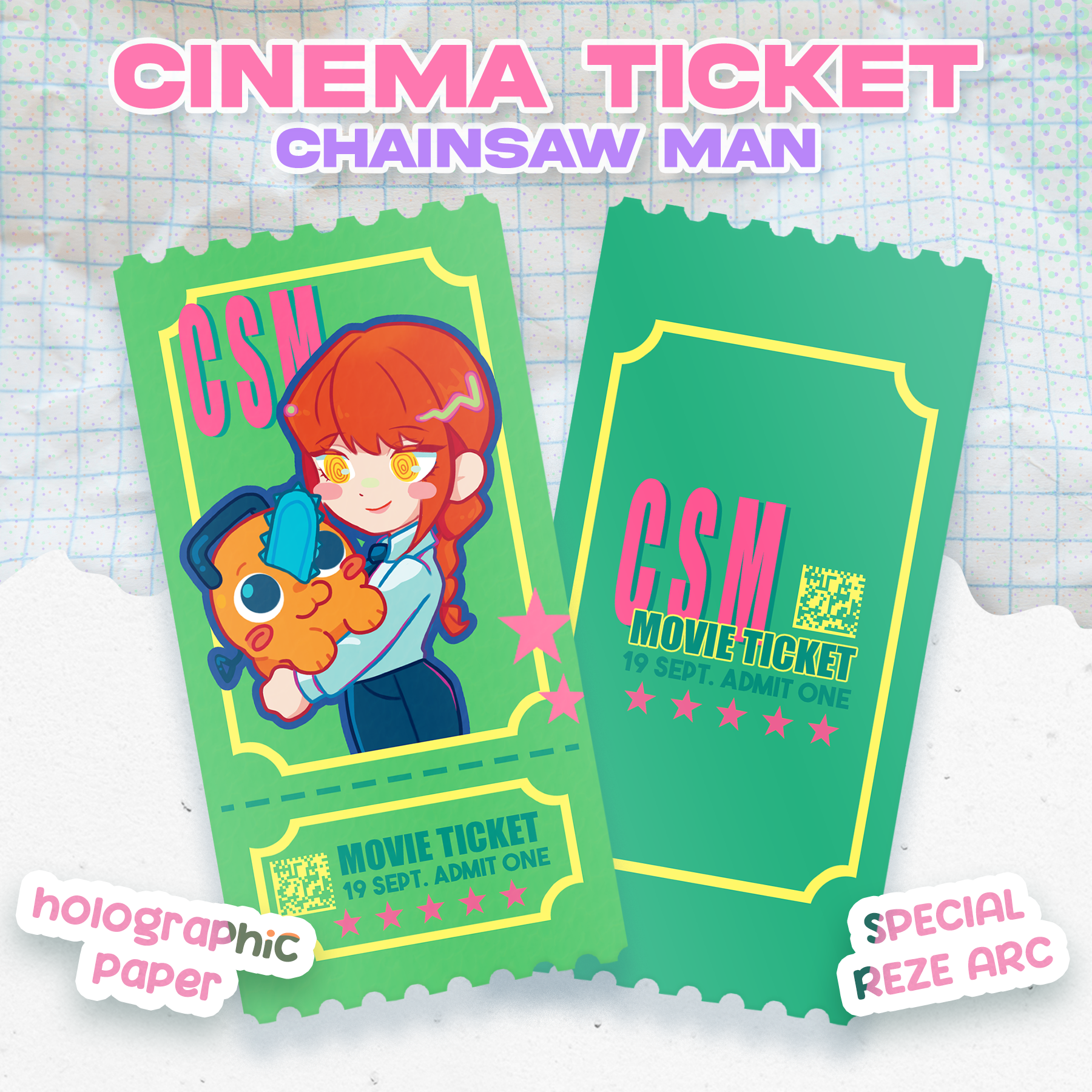 Makima+Pochita - Chainsaw Man [Holographic Cinema-ticket]