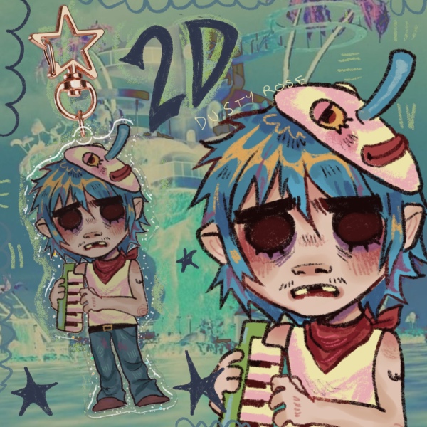 2D Gorillaz Glitter Acrylic Keychain