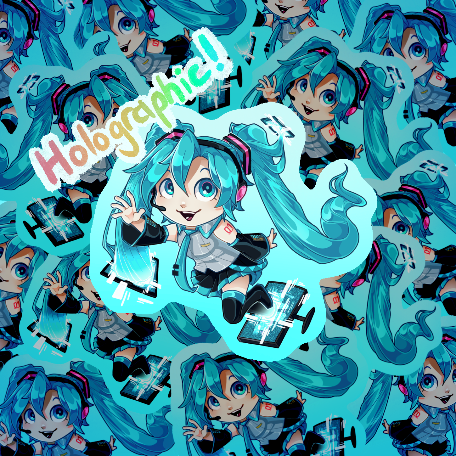 [Holographic] ‘Blue Hair, Blue Tie’ Die-Cut Stickers