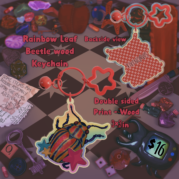 Rainbow Leaf Beetle - Wood Keychains