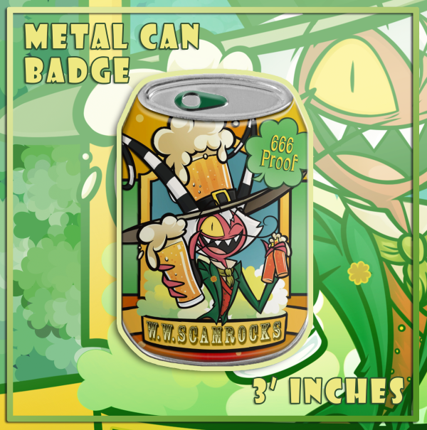 "WALLY WACKFORD'S SCAMROCKS IPA" Can Metal Badge