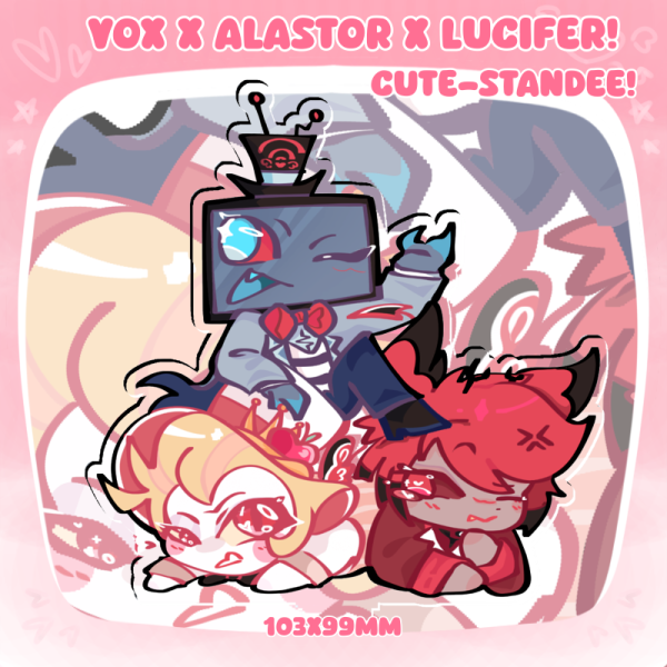 Hazbin Hotel Lucifer x Alastor x Vox chibi Clear Acrylic Standees