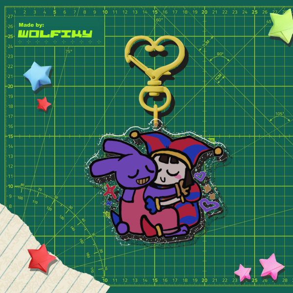 Jax and Pomni hug Epoxy Glitter Acrylic Keychain