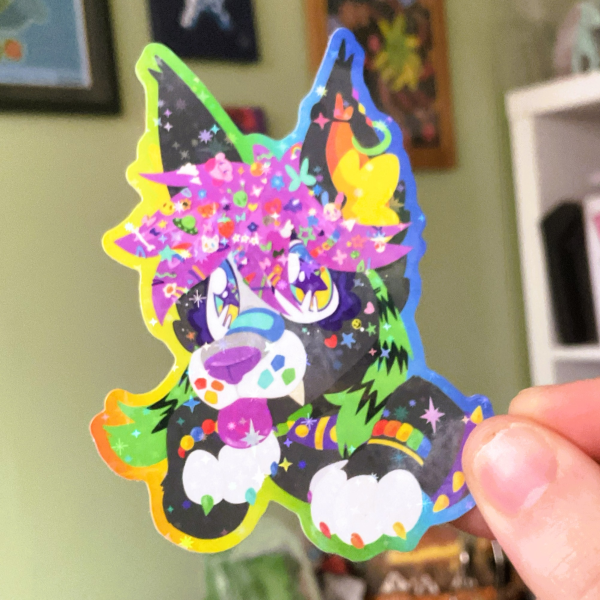 Sparkle Dog Sticker | Kawaii Furry Vinyl Decal | Harajuku Glitter Rainbow Dog