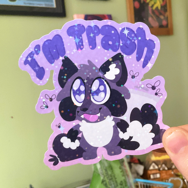 Sparkly Holographic Raccoon Sticker | Funny Trash Panda Vinyl Deca