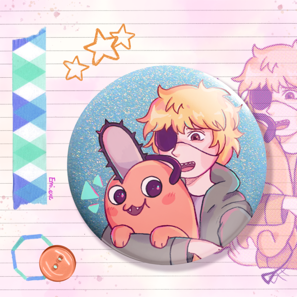 [CSM] Denji and Pochita Holographic Pin Badge