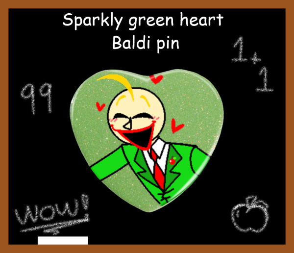 Sparkly green heart Baldi pin