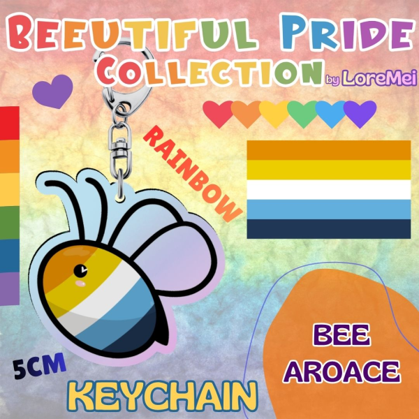 ꒰𑁬°BeeAroAce°໒꒱ || Rainbow Keychain