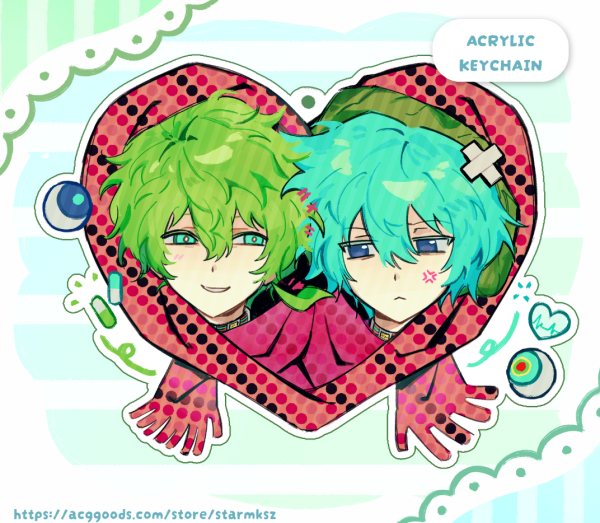 [Your Turn To Die / YTTD] Sou Hiyori/Shin Tsukimi + Midori (Rainbow Acrylic Keychains)