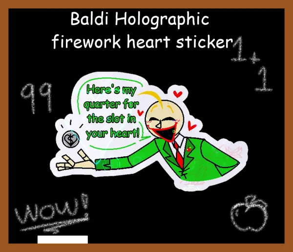 Baldi holographic firework heart sticker