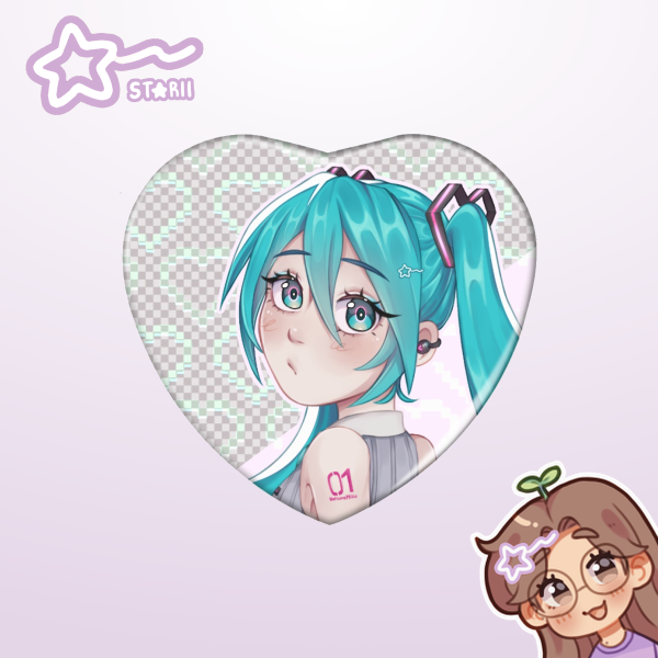 Miku v6 ᯓ★ Heart Shaped Holographic Badge