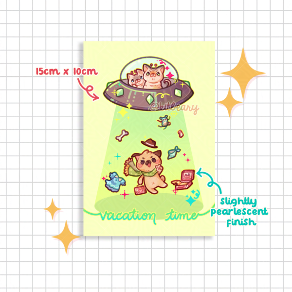 Alien Abduction "Vacation Time!" Postcard Print