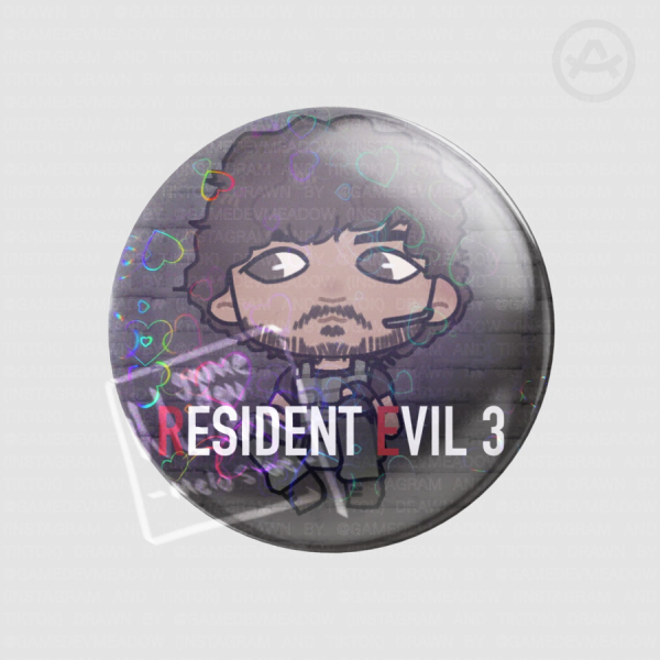 Carlos Oliveira Resident Evil 3 Remake - Chibi Badge (Holo Heart)