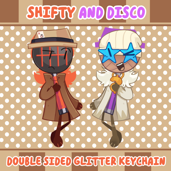 Shifty and Disco double sided glitter keychain