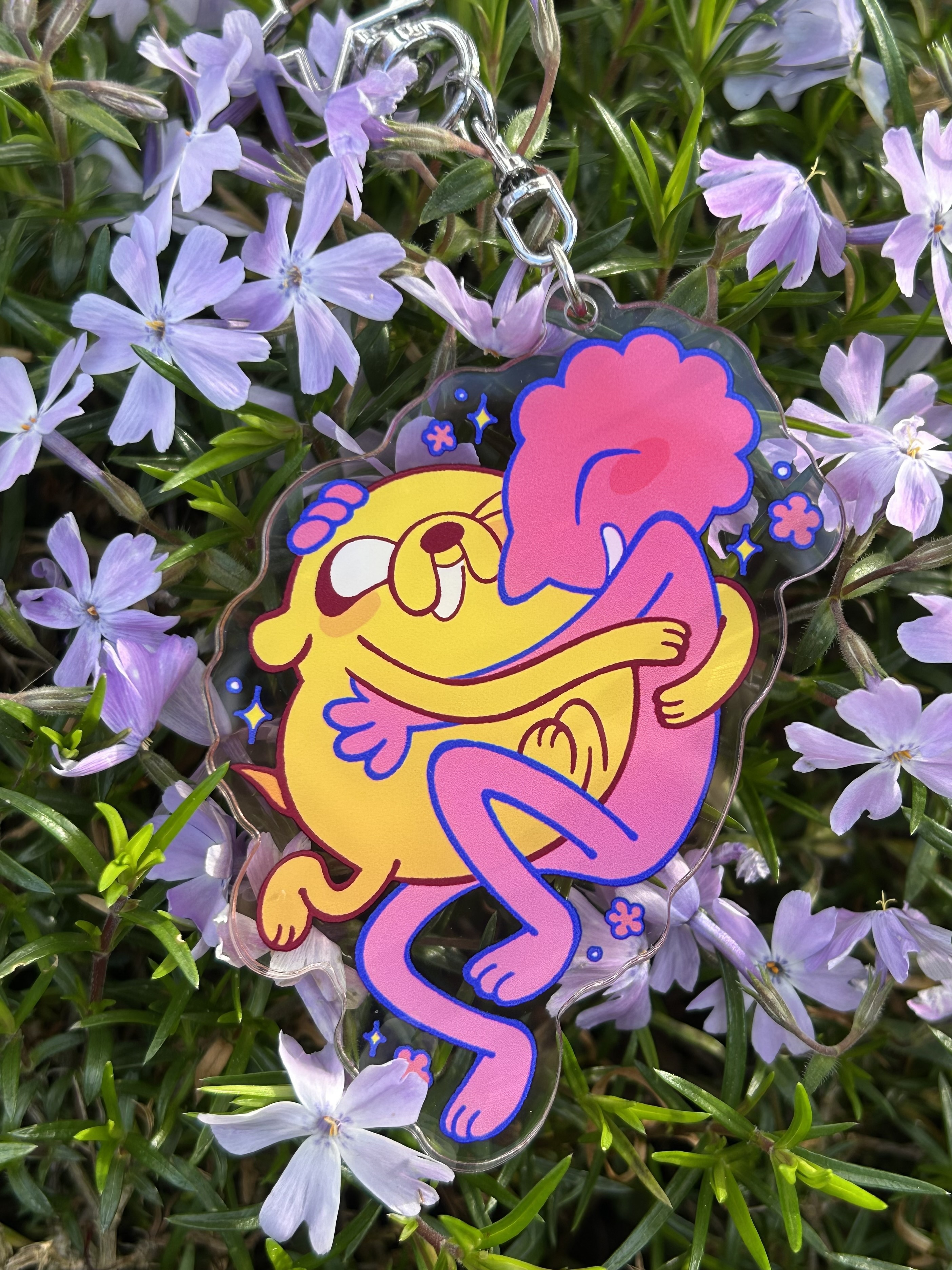Jake and Prismo hug keychain