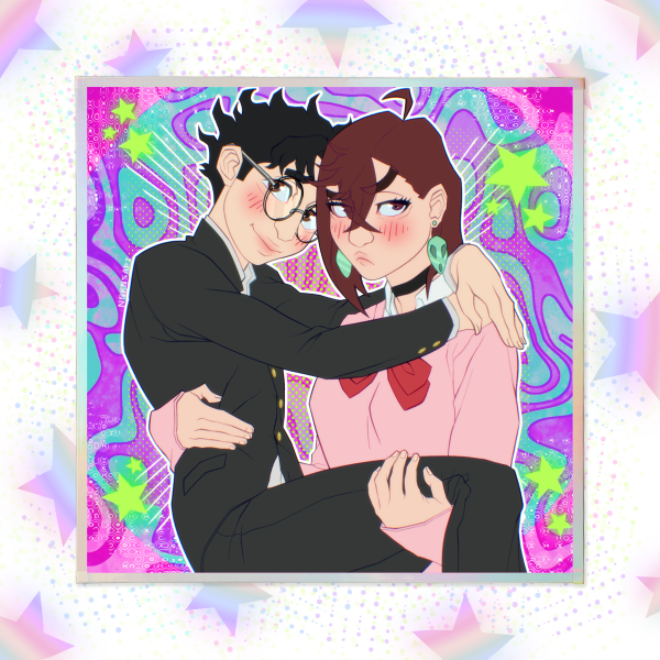 Okarun x Momo ✦ Dandadan [ART BOARD WITH RAINBOW EDGED - 4.7" x 4.7" (120x120mm)]