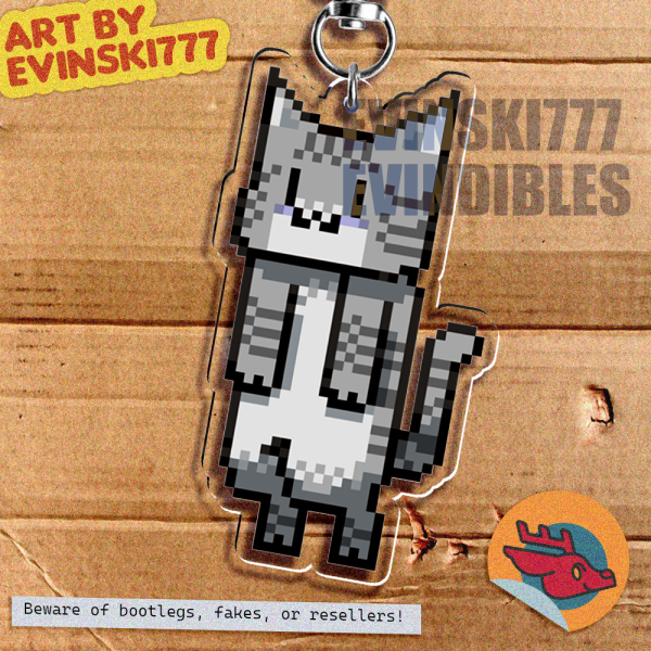 Grey Gray Tabby Cat Cats Pixel Art Acrylic Keychains