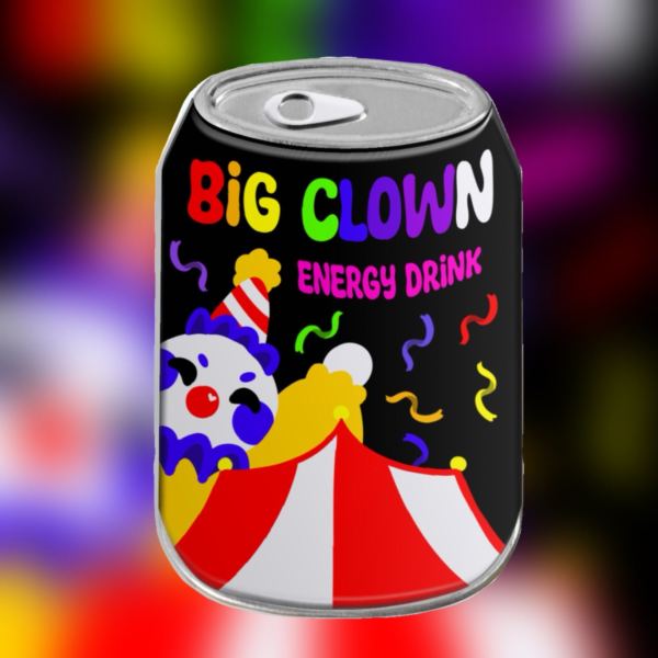 Big clown energy drink Can Shape Metal Badge
