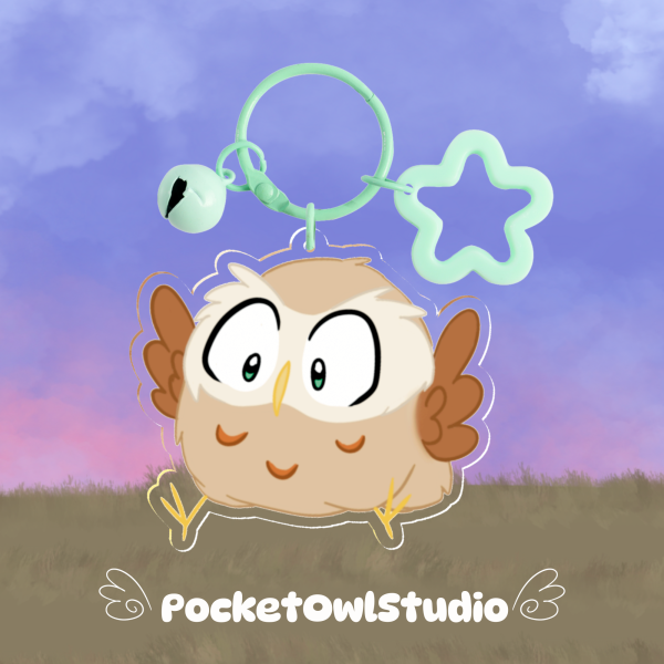 Marshmallow the Owl Clear Acrylic Keychain with Charm and Bell