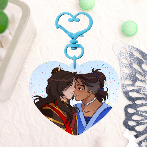 Legend of Aang: The Last Airbender Zuko x Sokka (Zukka) Sparkle Heart Charm Keychain