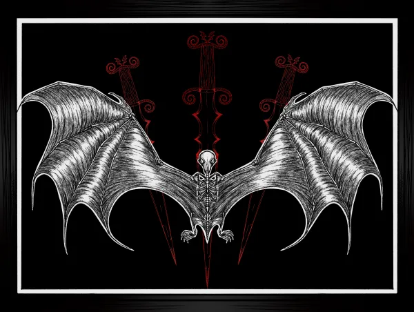 red dagger and bat print