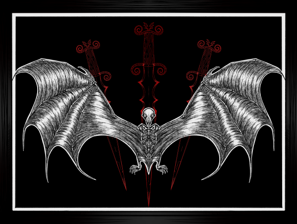 red dagger and bat print