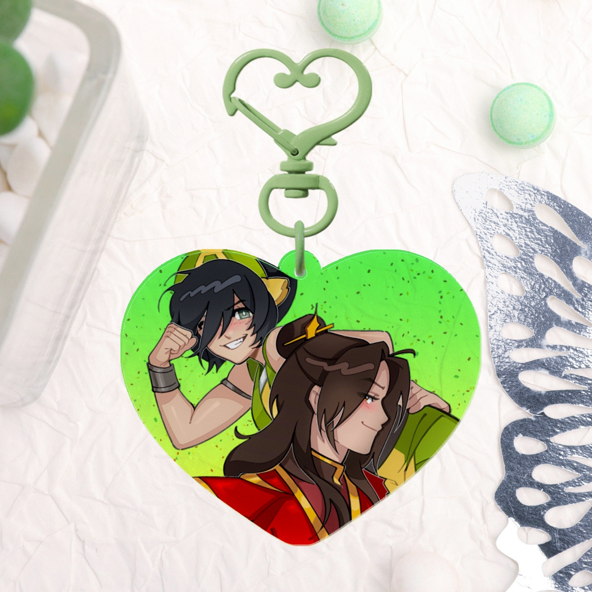 Legend of Aang: The Last Airbender Zuko x Toph (Zutoph) Glitter Heart Charm Keychain