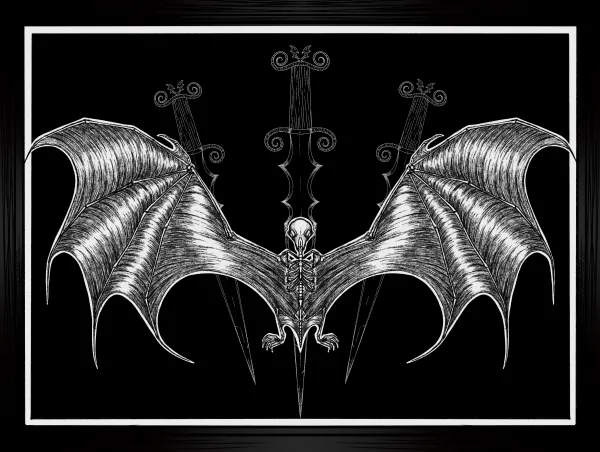 white dagger and bat print