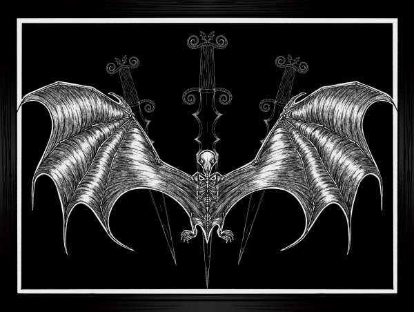 white dagger and bat print