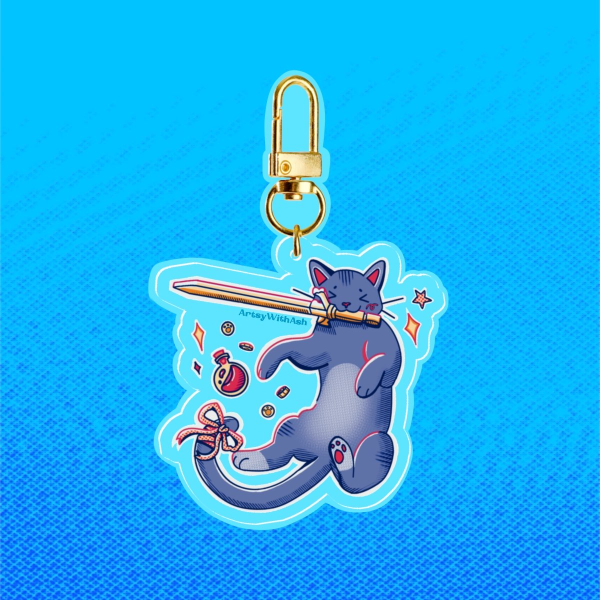 Whimsy Cat With Sword Keychain