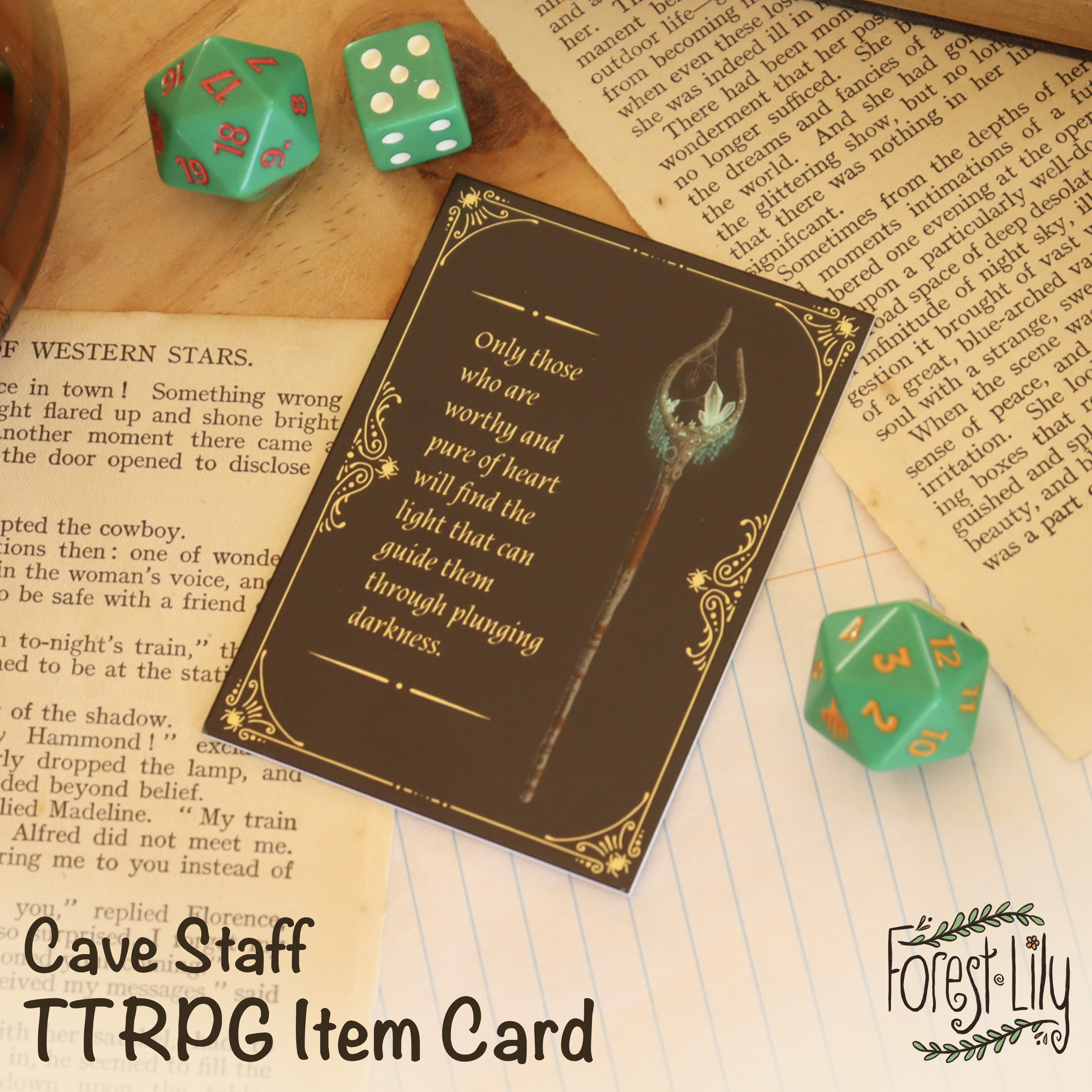 Cave Staff TTRPG Home Brew Item Card - Flavour Quote
